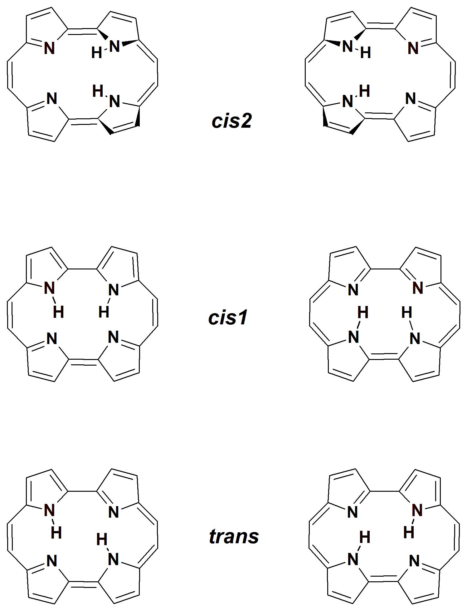 Tautomeric forms of porphycene